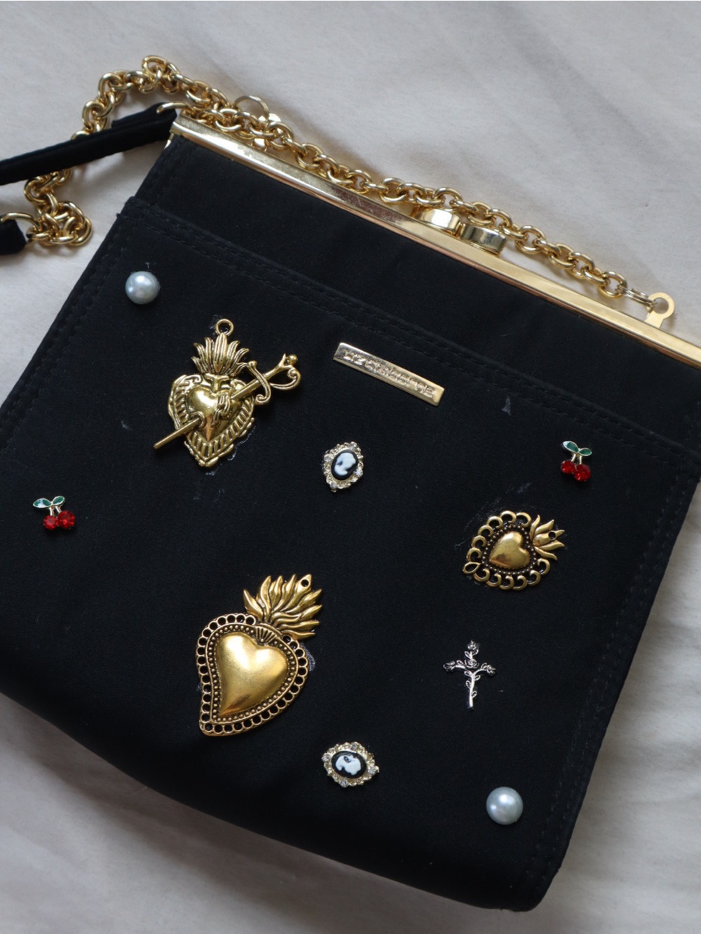 Liz Claiborne Black Embellished Shoulder Purse with Gold Accents - Picture 2 of 4